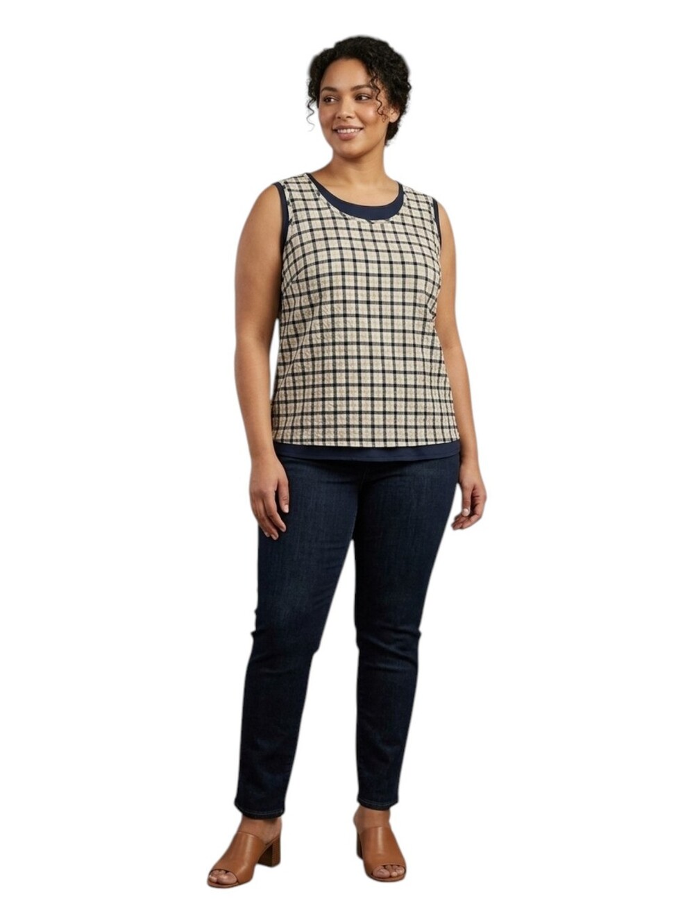 LEMON GRASS STUDIO Tank Top Seer Sucker 3X Plaid Sleeveless Plus Size